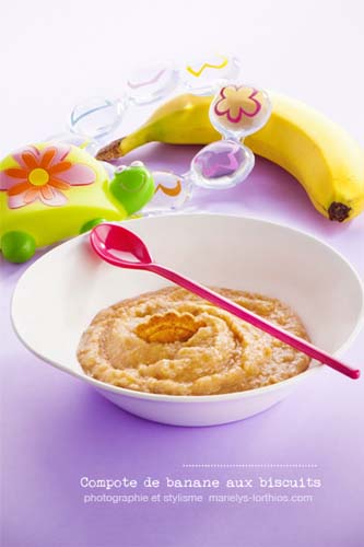 recettes pour bébé, compote banane et biscuit