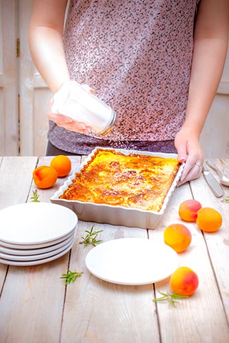 recettes prêtes en avance clafoutis aux abricots romarin et sucre glace Companion de Moulinex make ahead recipes