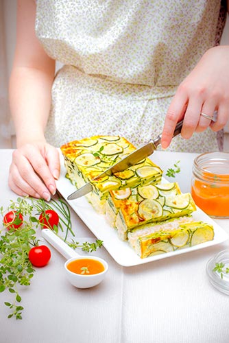 recettes prêtes en avance tranche de flan de courgettes coulis tomates Companion de Moulinex make ahead recipes