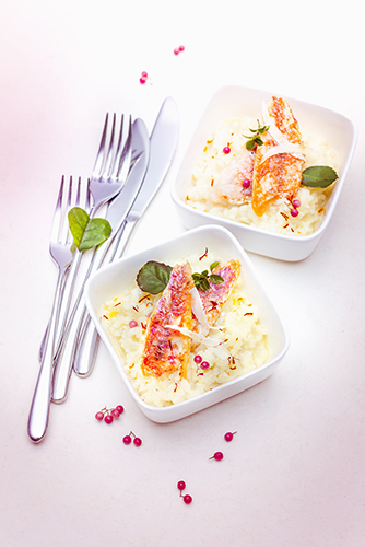 recette festive Risotto au champagne safran et rougets valentine’s day recipes