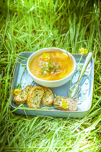 fraicheur des smoothies frais recette soupe de tomates jaunes et croquants aux olives YELLOW TOMATO SOUP AND OLIVE CRACKERS